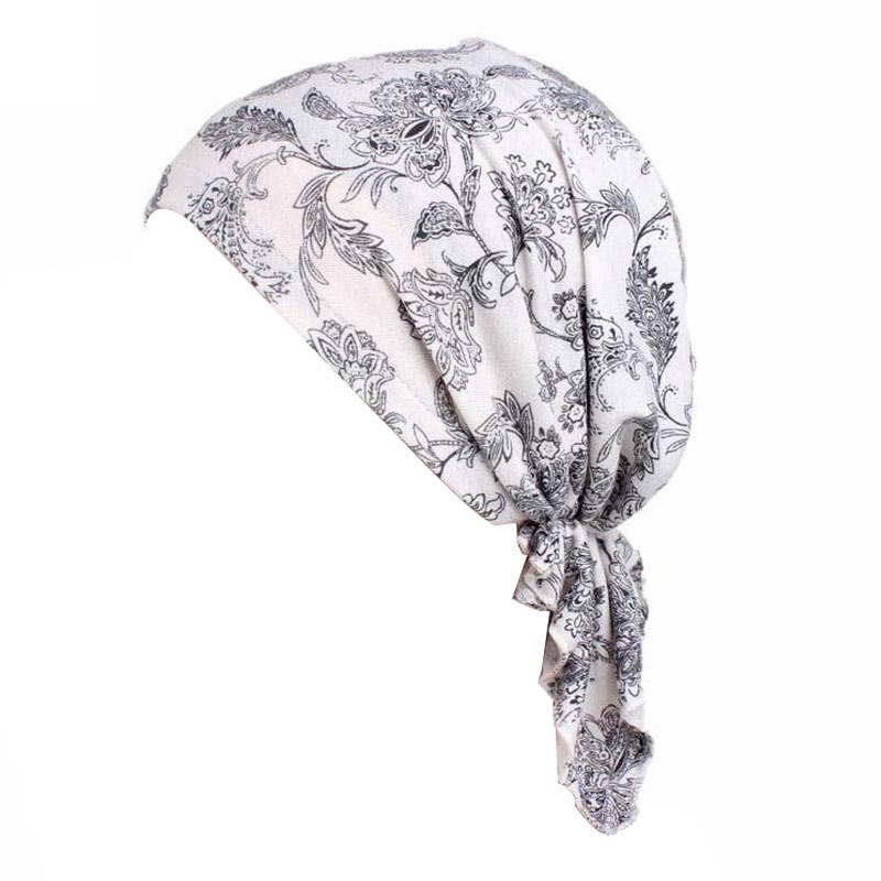 Women Printed Muslim Turban Pre-tie Style Cancer Chemo Hat Beanie Scarf Turban Head Wrap Cap  Headwear Lady Hair Accessories