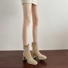 Waterproof Table High Heels Autumn and Winter New Suede Short Boots Thick Heel Thin Boots Black Square Head Short Boots Women