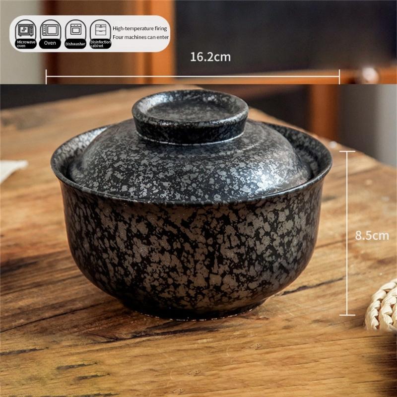 Elegant Ceramic Ramen Noddle Soup Bowl with Lid Microwave Oven and Dishwasher Safe for Formal Dining and Daily Activity
