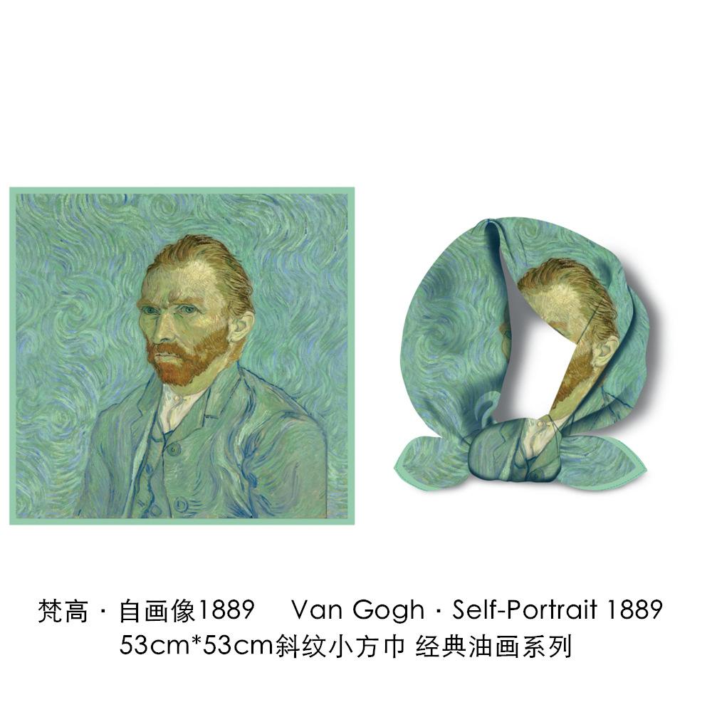 53cm Silk Scarf Van gogh Painting Square Scarves Wraps Bandana Small Hijab Silk Foulards Tie Headband Neckerchief