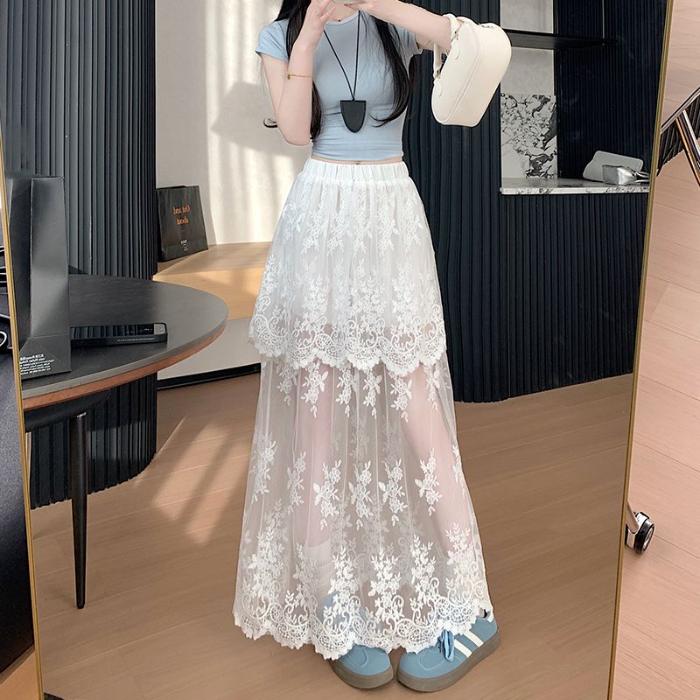 New 2026 Summer Sweet Lace Lolita Skirts Womens Kawai Korean Fashion Skirt Girl Japan Elegant High Waist A-Line Y2k Skirt