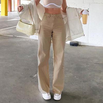 2022 Women's High Waist Straight Leg Drape Jeans - European & American Style, Slimming, Solid Color, Casual Long Pants