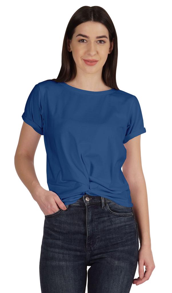 Inkmeso Summer Twist Front Knot Crop Top For Women With Short Sleeves Tee