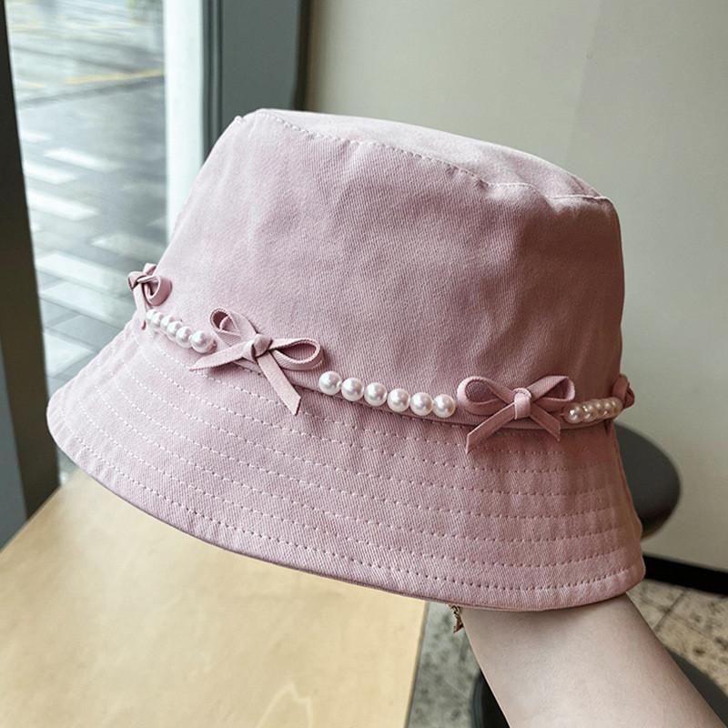 Pearl Bow Wide Brim Fisherman Hat For Summer Sun Protection Stylish Women Accessory
