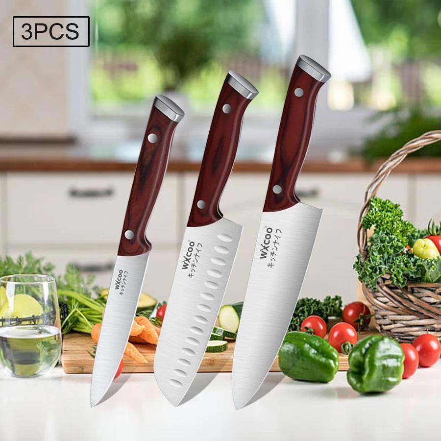 WXCOO 1-3pcs Professional Chef Knife Multi-Purpose Kitchen for Meat Fish Fruits Ultra Sharp Blade Stainless Steel Wooden Handle
