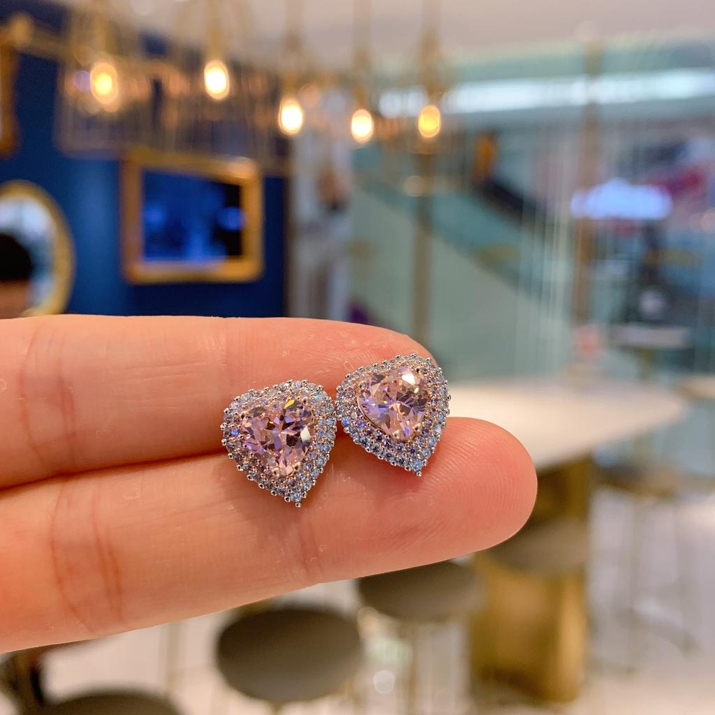 Tiktok Live Broadcast Cross Border Pink Love Necklace Heart Shaped Zircon Jewelry Three Piece Set Women's