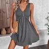 2026 Women's Short Sleeve V-Neck Button Dress - Solid Color Spring/Summer Collection