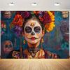 1Pc Happy Day Of The Dead! Mexican-themed Background Banner Suitable For Patios, Gardens, And Holiday Party Decorations.