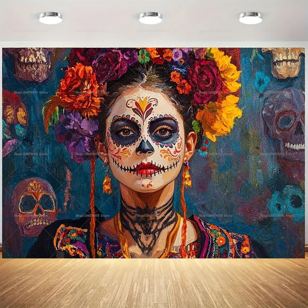 1Pc Happy Day Of The Dead! Mexican-themed Background Banner Suitable For Patios, Gardens, And Holiday Party Decorations.