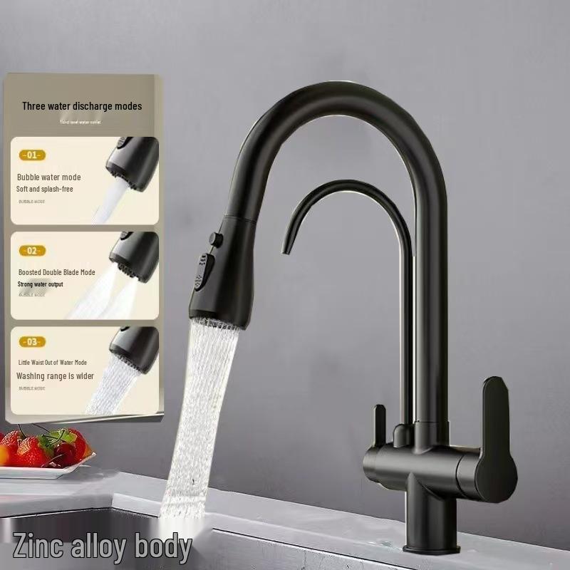 All-Copper 3-in-1 Pull-Out Kitchen Faucet with Hot, Cold, and Pure Water Options