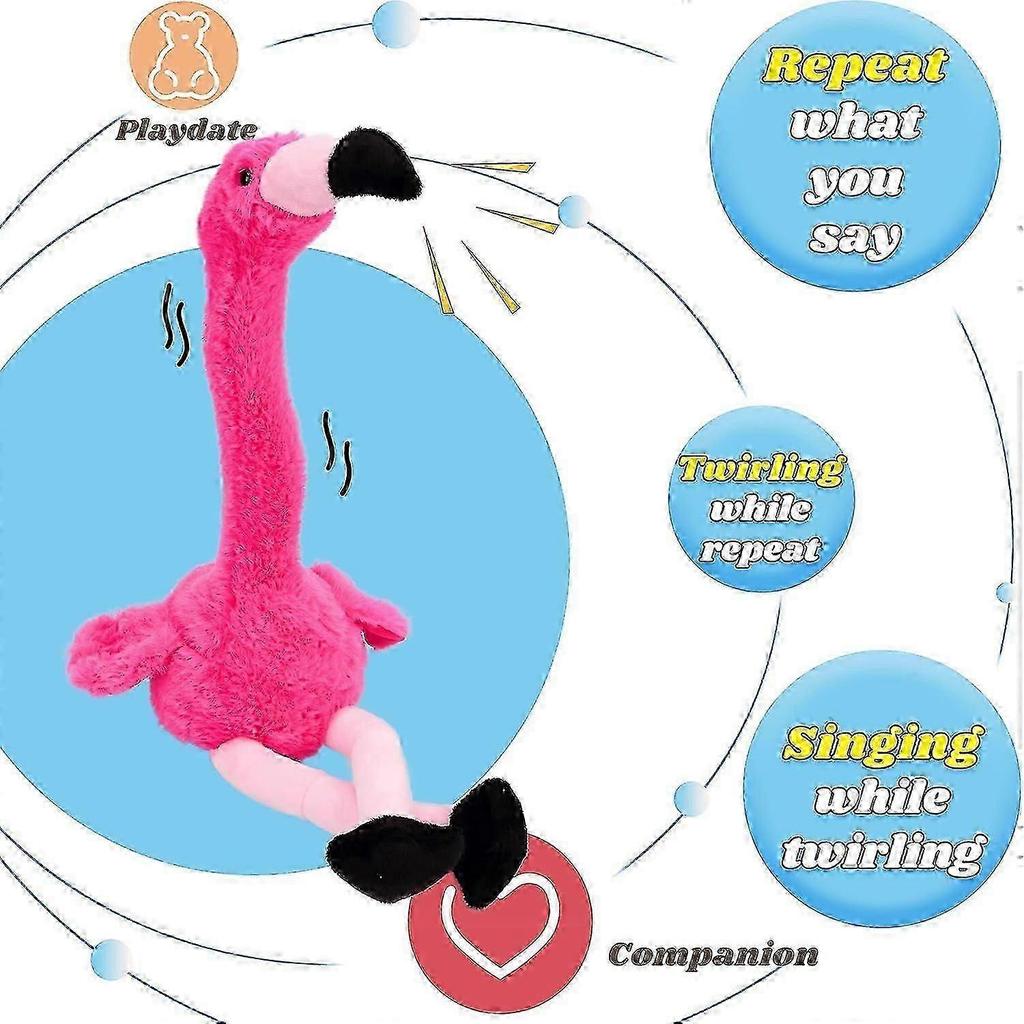 Talking Flamingo Repeats What You Say Twisting Electric Interactive Animated Toy Speaking Plush Buddy Gift for Toddlers Birthday Festival Holiday, Pin