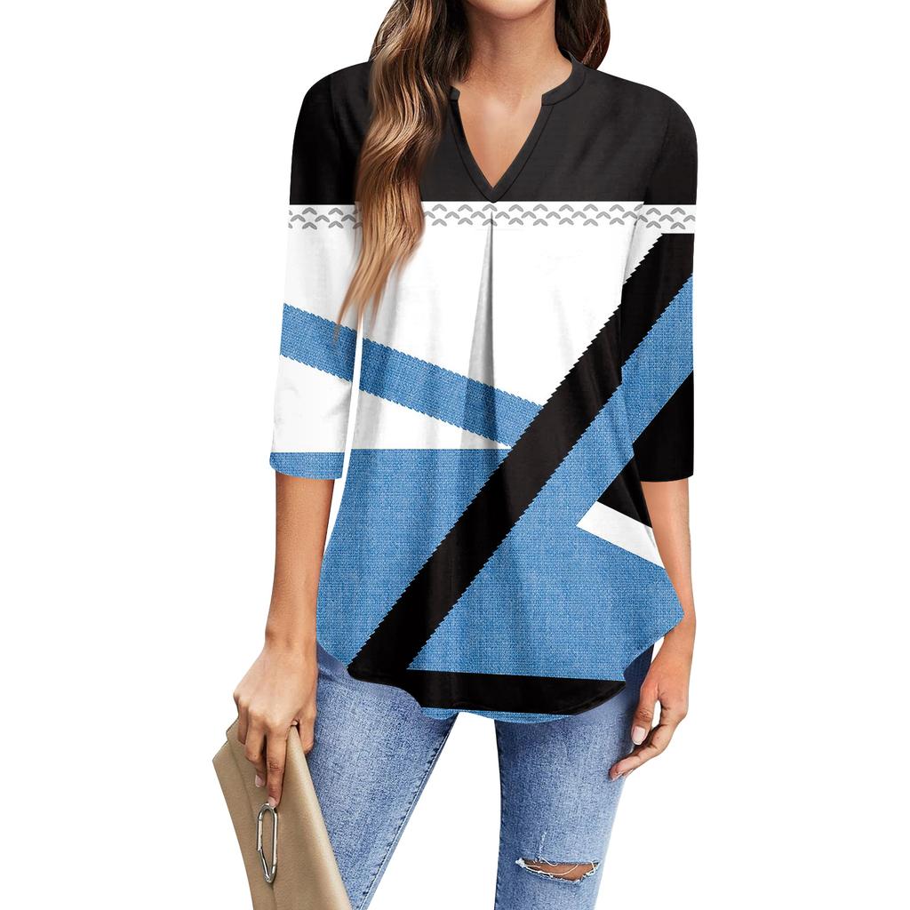 Dames casual T-shirt met driekwartmouwen en V-hals.