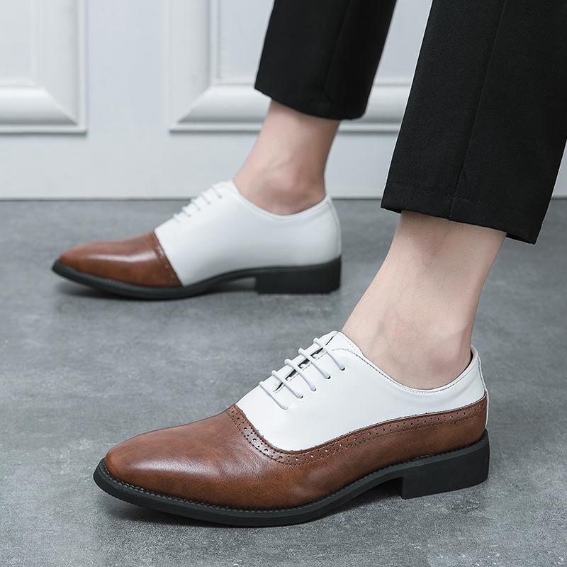 Fashion Mens Luxury Business Shoes Brogue Lace-up Mens Shoe Outdoor Casual British Style Contrast Oxford Shoes Mens Office Shoes
