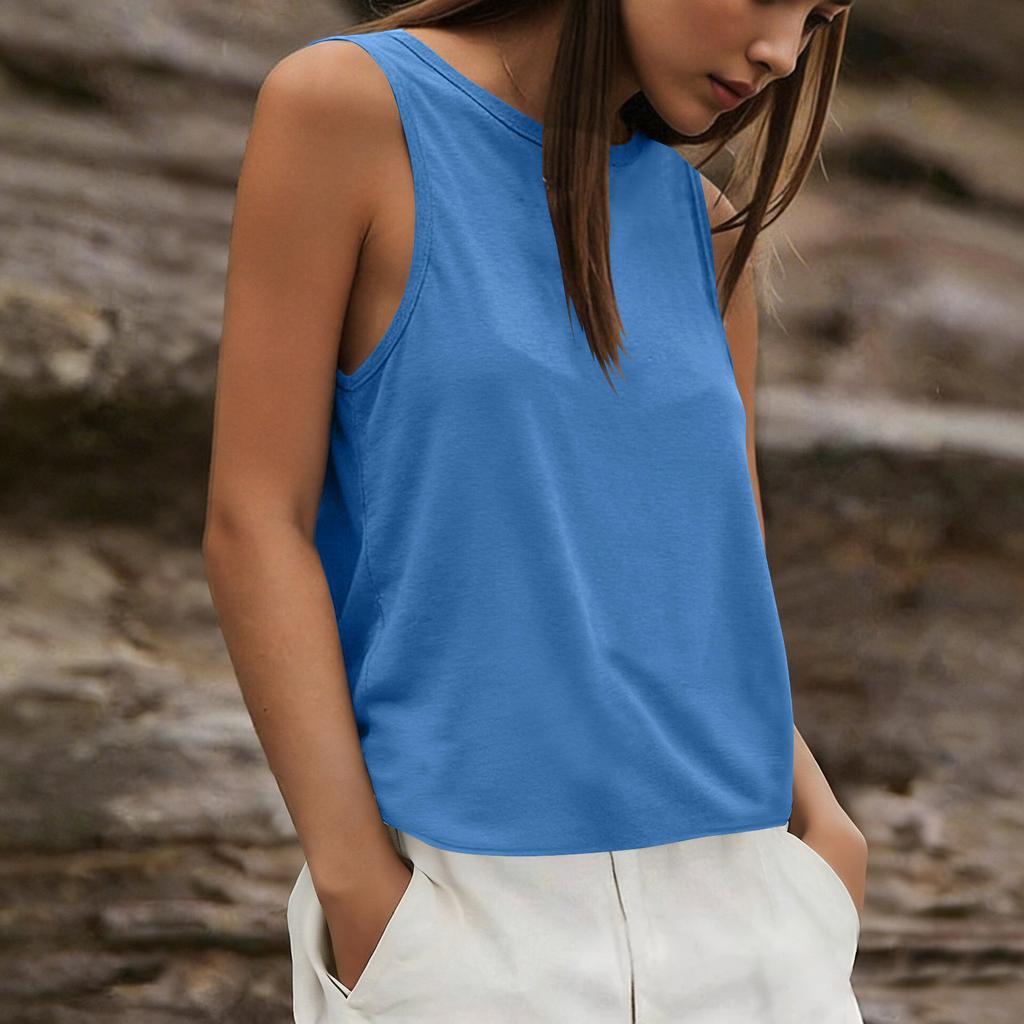 Women's Fashionable Casual Plain Sleeveless Round-Neck Backless Sports Tank Top