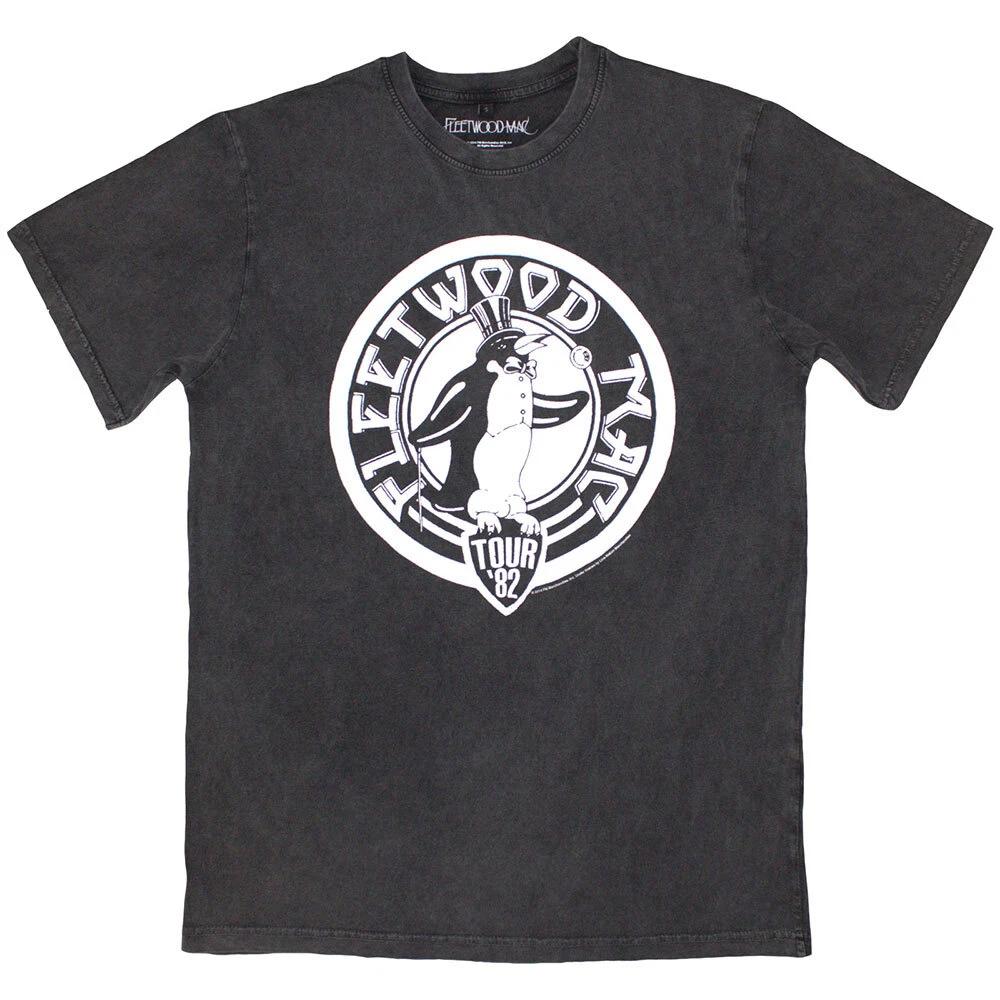Fleetwood Mac Unisex Stone Wash T-Shirt: Tour 82 Penguin (Large) S