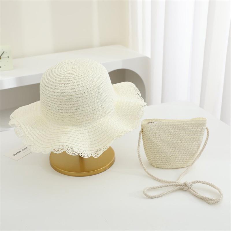 Summer Solid Color Straw Bag Shoulder Messenger Round Bag Children Versatile Outing Beach Bag Light Board DIY Round Weaving
