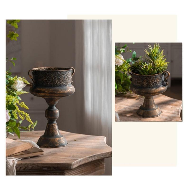 Antique Iron Planter Pot Featuring Round Shape And Embossed Pattern For Garden Terraces Home Indoor Outdoor Decoration