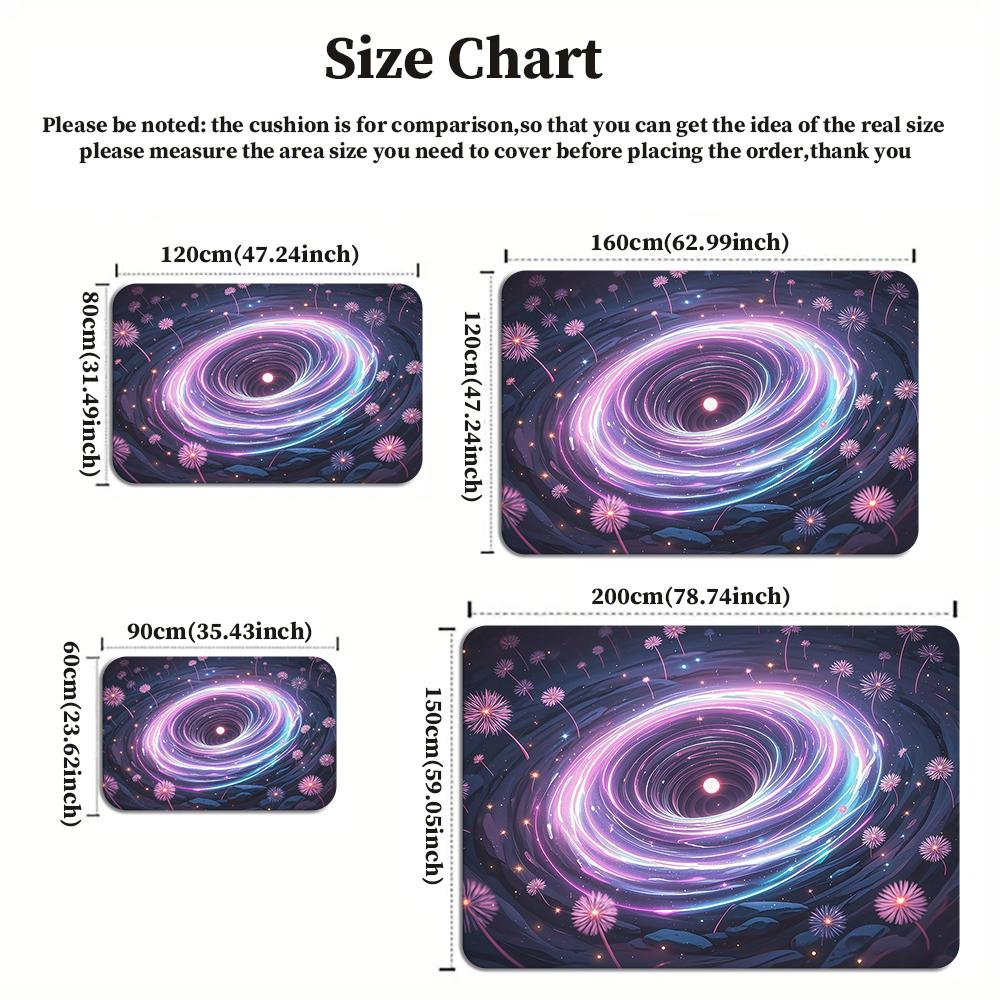 Aesthetic Dandelion Black Hole Area Rug, Purple Neon Galaxy Carpet for Living Room, Non-slip Space Floor Mat for Bedroom Decor