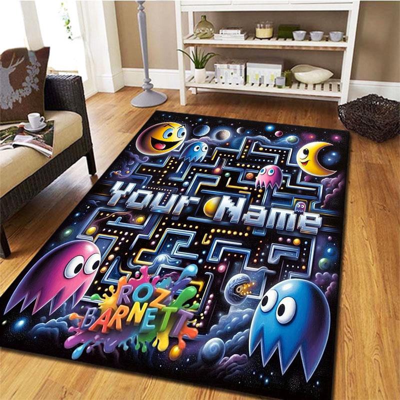 Pac-Man Custom Name Carpet Rug for Living Room Bedroom Home Sofa Decoration,Kids play Non-slip Floor Mat