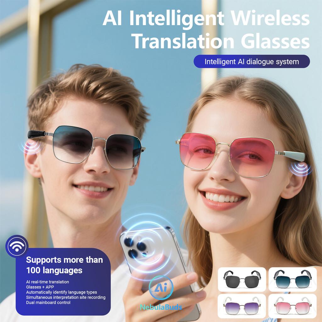 SACOSDING New Fashion Smart Glasses Anti-UV AI Voice Intelligent Translation Music Headphones Bluetooth Call Outdoor Sport Sunglasses