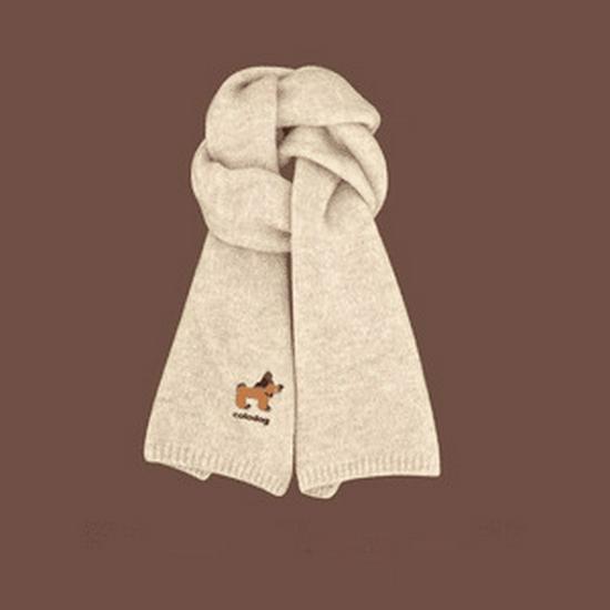 Japanese-Style Women's Knitted Scarf - Puppy Embroidery, Korean College Style, Warm Winter Neck Warmer