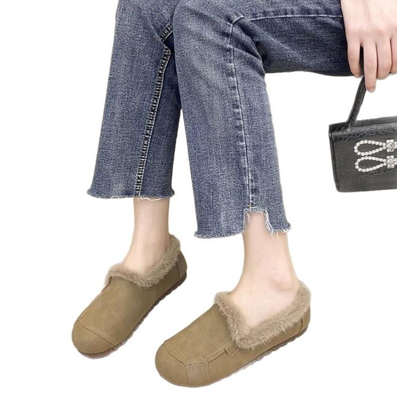 Fleece warm flat-bottomed cotton shoes for women's new winter wear non-slip low-heeled soft-soled warm cotton shoes