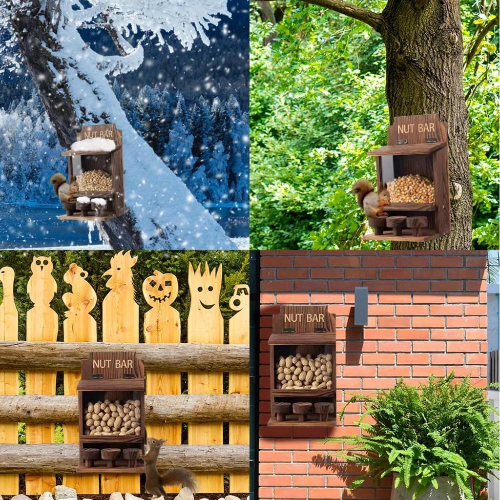 Holz Eichhörnchen Futterhaus, Eichhörnchenhaus Nistkasten für Nüsse Mais, Erdnüsse, EichhörnchenFutterhaus Nur für Eichhörnchen, Streifenhörnchen Haus Kasten für Außen Garten
