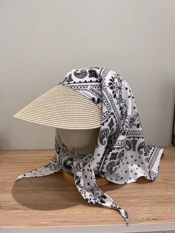 Women's UV Protection Straw Hat with Integrated Headscarf & Neck Cover for Outdoor Cycling & Travel