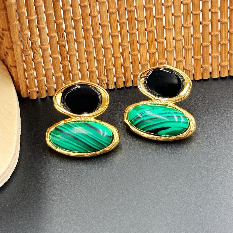 Vintage Irregular Women S Earrings Malachite Black Agate Stud Earrings Fashion Earrings