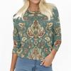 Women's Fashion Casual Seven Sleeve Vintage Printed Round Neck T-Shirt Top