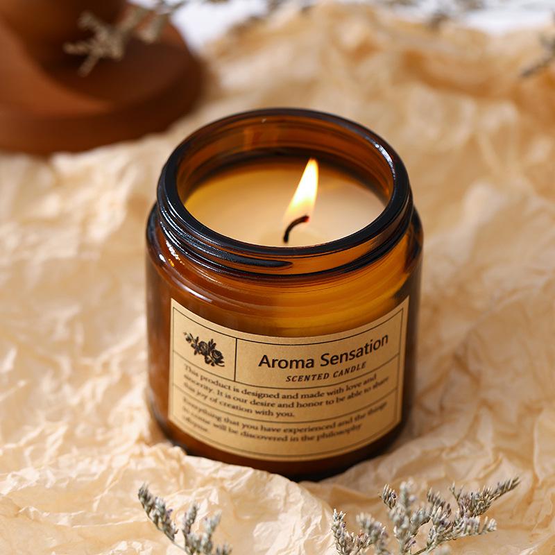 Amber Glass Aroma Candle - Smokeless Soy Wax with Essential Oil Fragrance, Handmade Creative Wedding Gift
