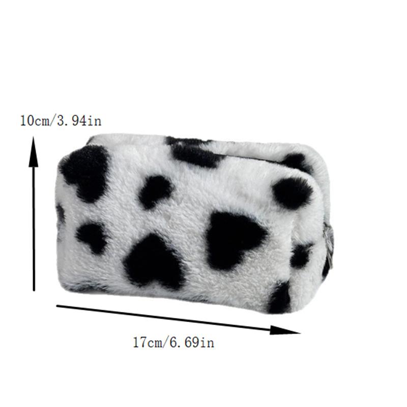 Cute Sweet Heart Pattern Plush Pencil Case Girly Women Large Capacity Cosmetic Bag Travel Portable Storage Bags Organizer Gifts