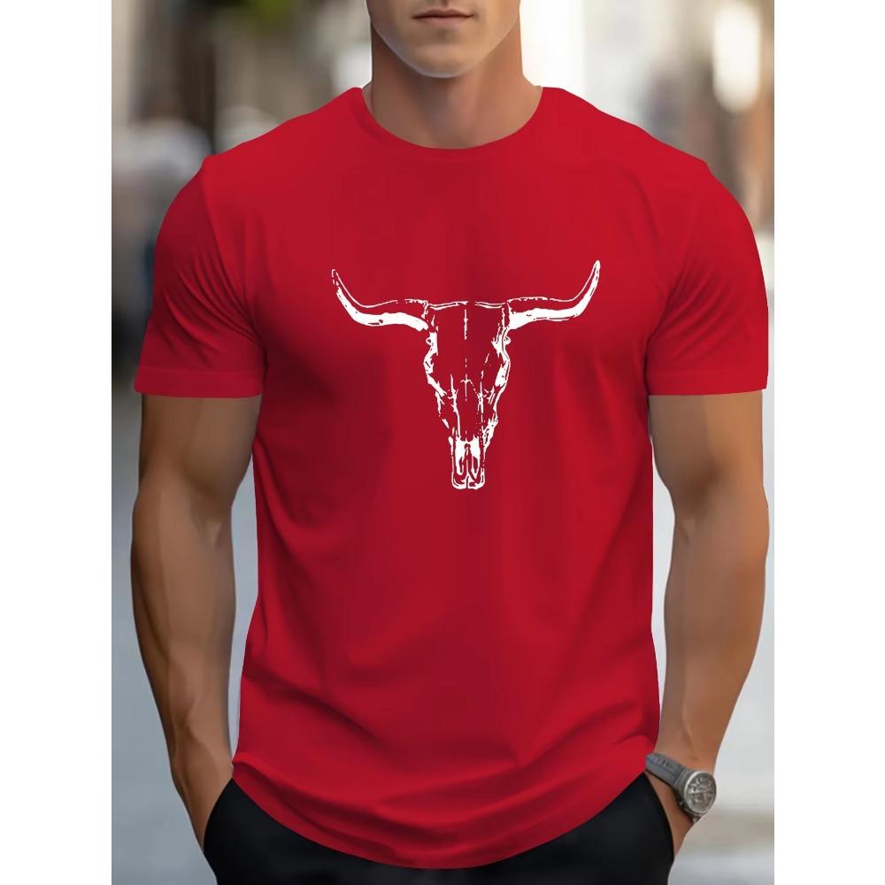 [Bull Skull Print Tee] Casual Bull Skull Print T Shirt - Short Sleeve Tees For Men - Summer