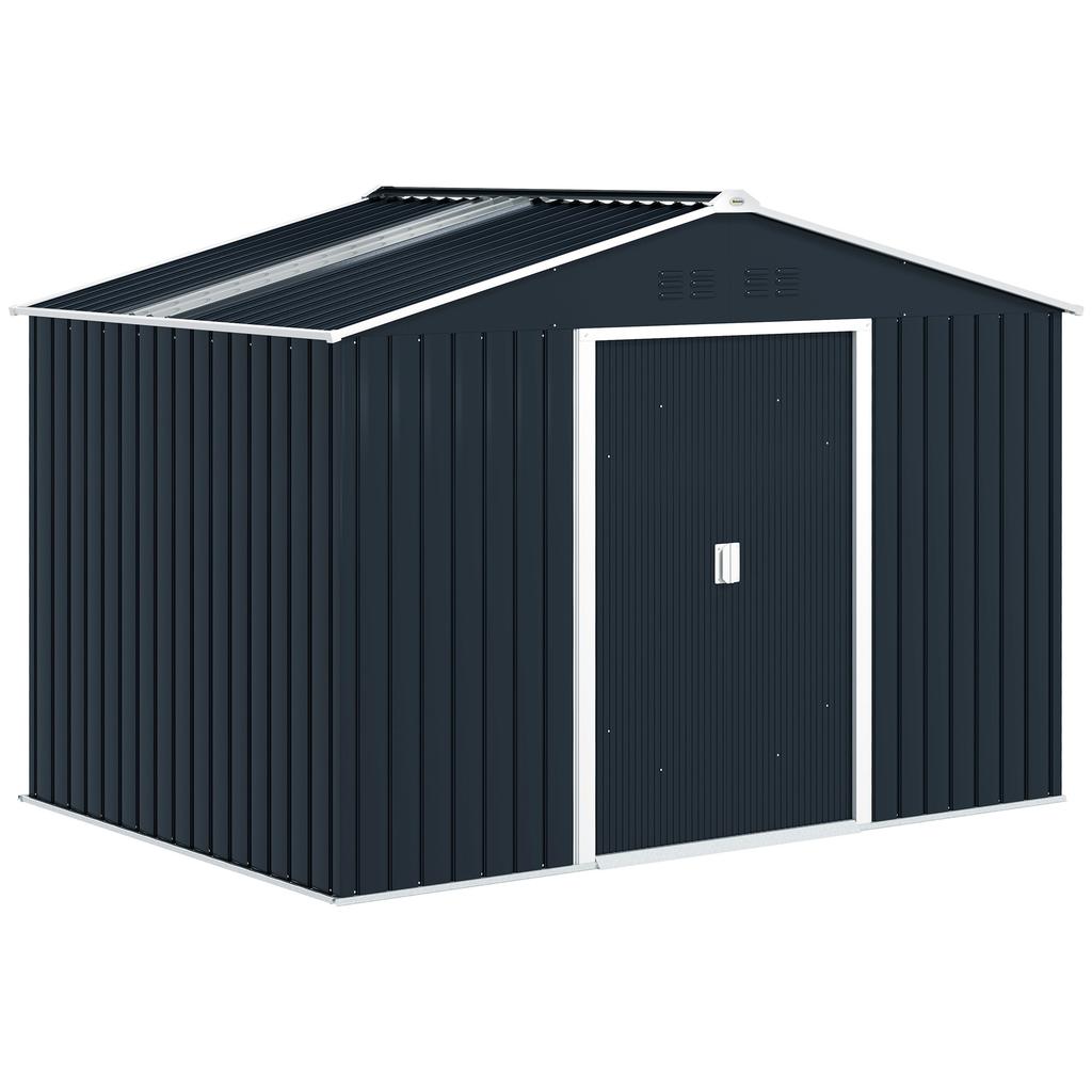Metal Tool Shed with Sliding Doors and Ventilation Windows, 277 X 195 X 192 Cm, Dark Grey