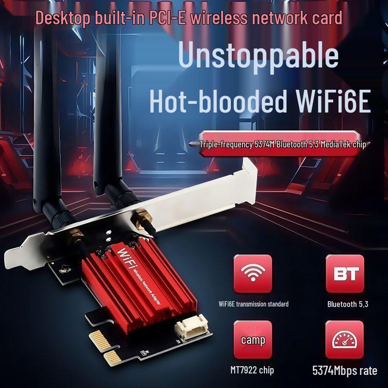 MT7922 WiFi 6E Tri-Band 5374 Mbps PCIe Wireless Network Card with Bluetooth 5.3 for Desktop Computers