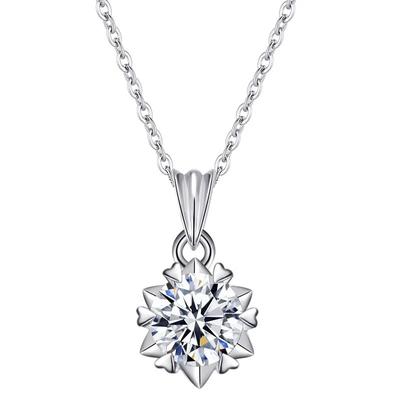Fashion 1CT S925 Sterling Silver Jewelry Moissanite Snowflake Pendant Necklace For Women Gift 45cm Link Chain Choker Collares