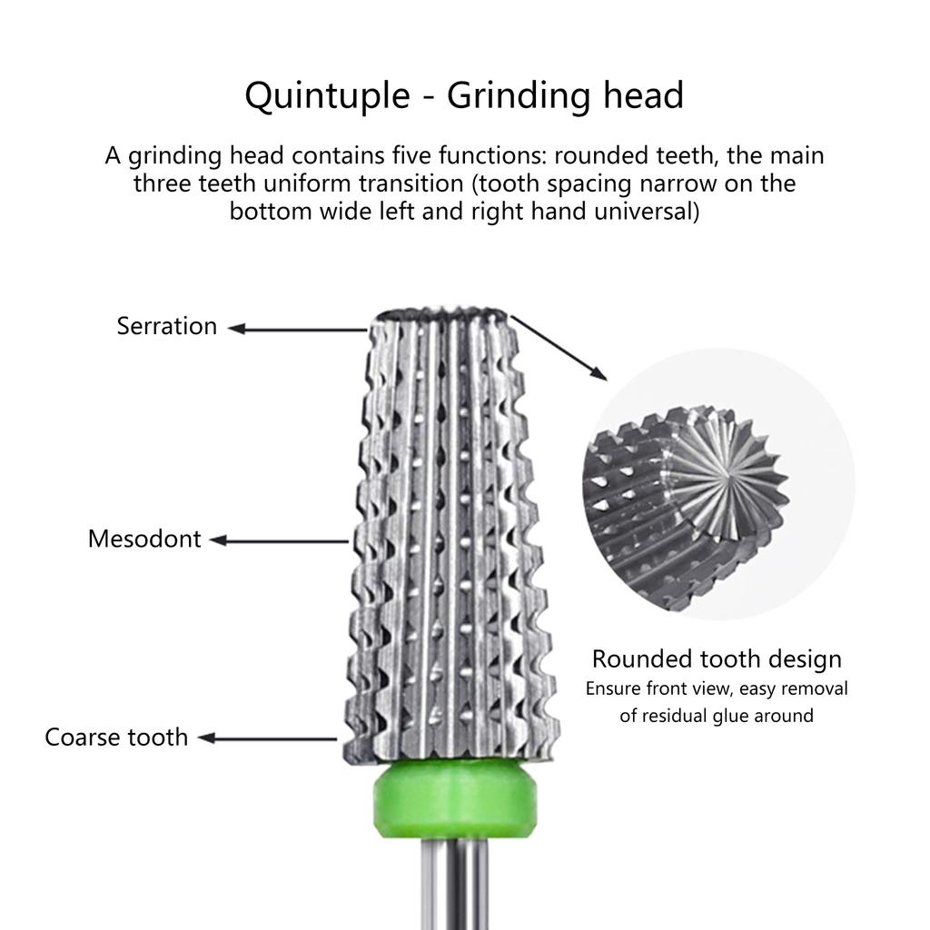 5 In 1 Tungsten Nail Drill Bits Carbide Milling Cutter Nail Sander Tips for Electric Nail File Cuticles Clean Tools