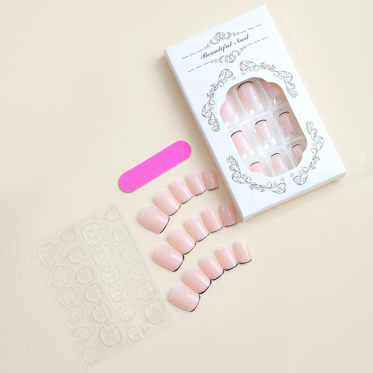 

Квадратные черные типсы с французским краем - Съемные и простые