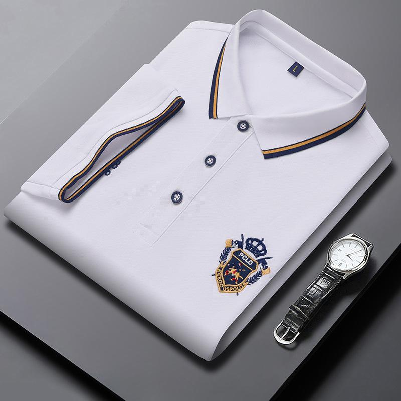 

Літня чоловіча однотонна футболка з коротким рукавом, бавовняна тонка повсякденна чоловіча сорочка-поло з лацканами XL