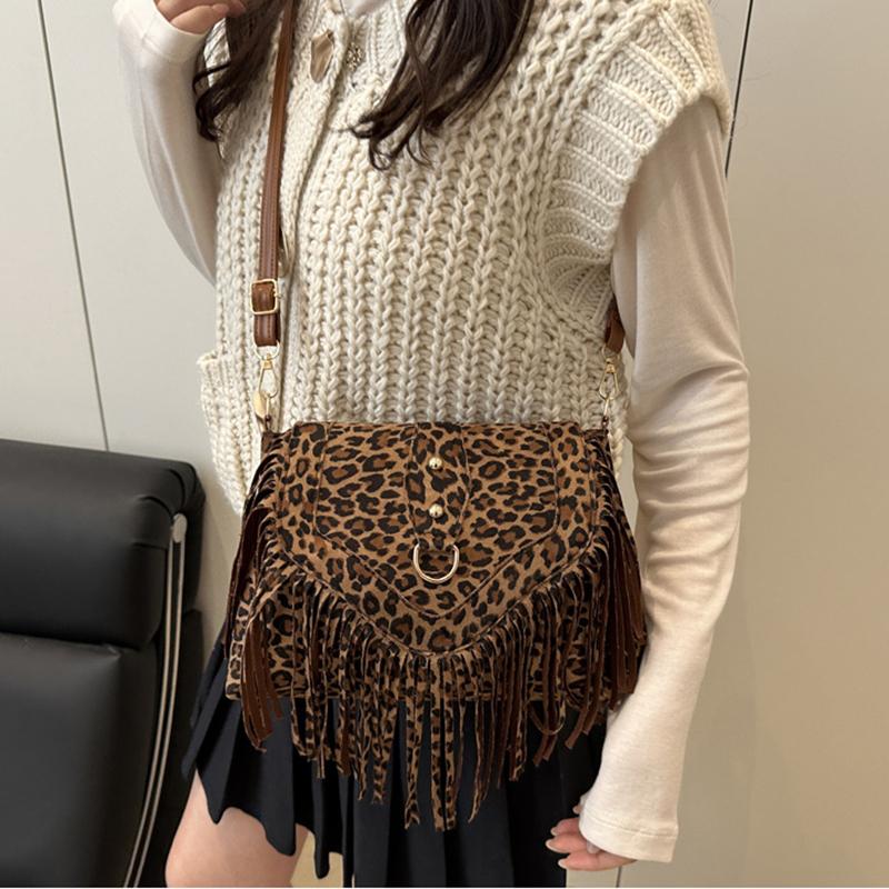 Yogodlns Lässige Koreanische Stil Quaste Umhängetasche Einfarbige PU-Leder Wildleder Handtasche Ethnischer Stil Bohème Stil Achseltaschen Reisen