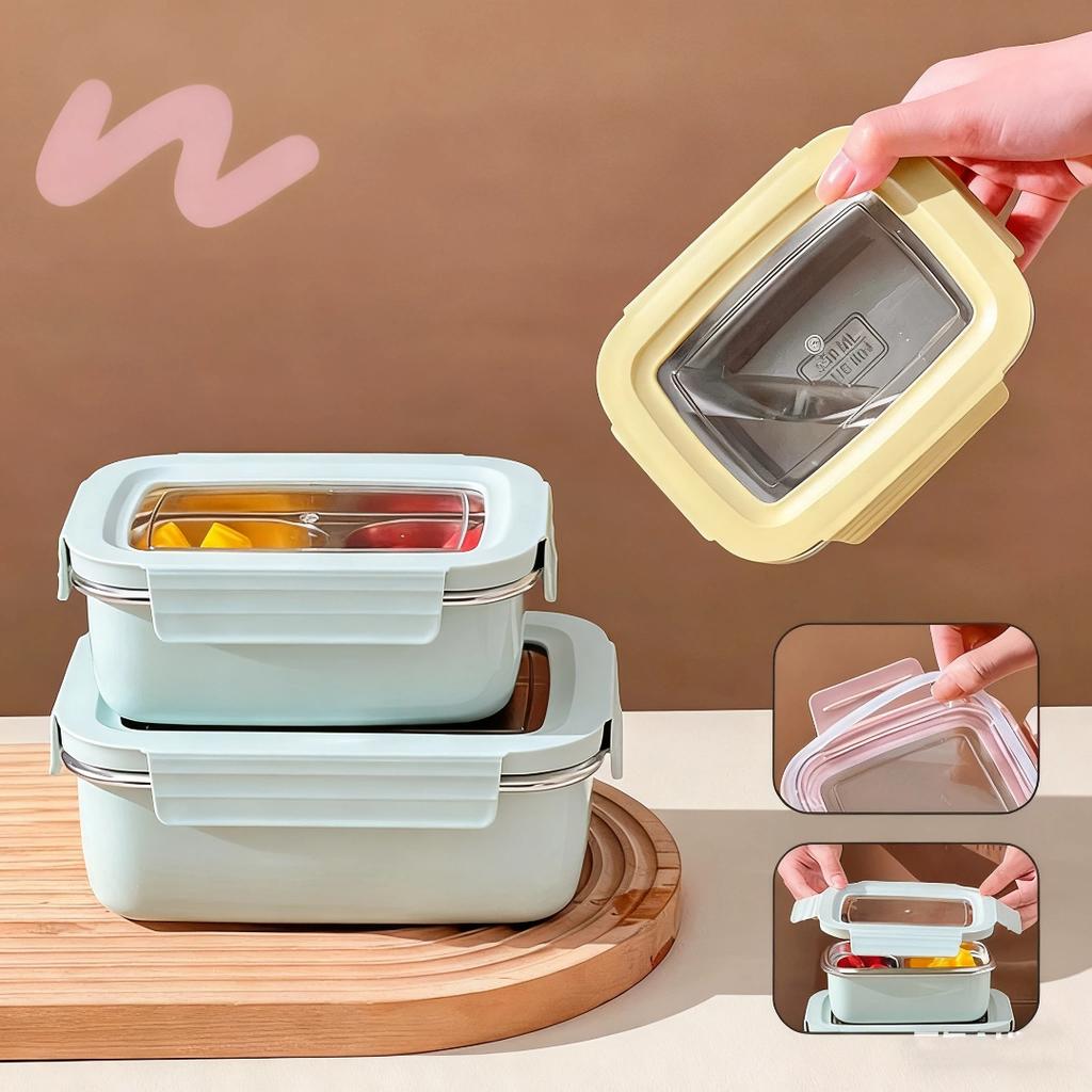 WORTHBUY 1/2 Grids Portable Lunch Container Leak-proof 304 Stainless Steel Lunch Box For Kids Microwave Heatable Fruit Bento Box