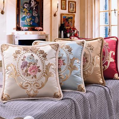 Avrupa Jakarlı Çiçek Minder Örtüsü Yumuşak Şönil Yastık Kılıfı 45x45cm, Lüks Vintage Yastık Örtüsü