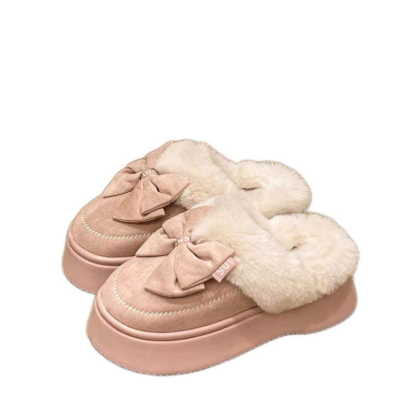 

Mao Mao cotton slippers women s autumn and winter can wear fleece warm home indoor bag head slippers 36-37 Fits 35-36 рожевий