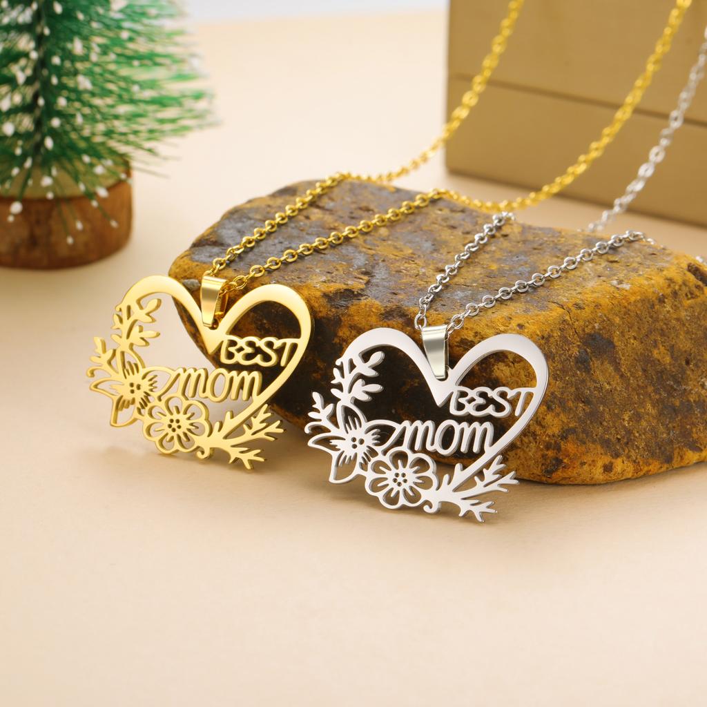 Best Mom Necklace Flower Love Heart Pendant Stainless Steel Jewelry Women Mama Birthday Neck Chain Mother's Day 2026 Trend Gifts
