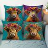 1/4pcs Boho Floral Highland Cow Throw Pillow Covers Farmhouse Animal Decorative Cushion Cases for Home Sofa room