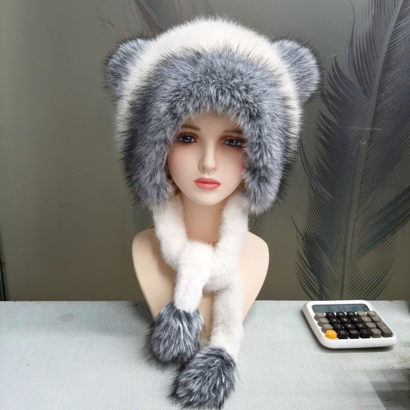 Bear Hat Winter Warm Scarf Hooded Integrated Head Hat Cycling Cold Protection Ear Protection Cute Plush Hat