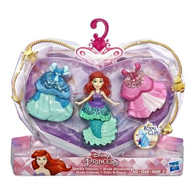 Disney Princess Mini Boneca Royal Clip Pequena Sereia + Vestido Conjunto de Boneca Articulada, Cores Misturadas