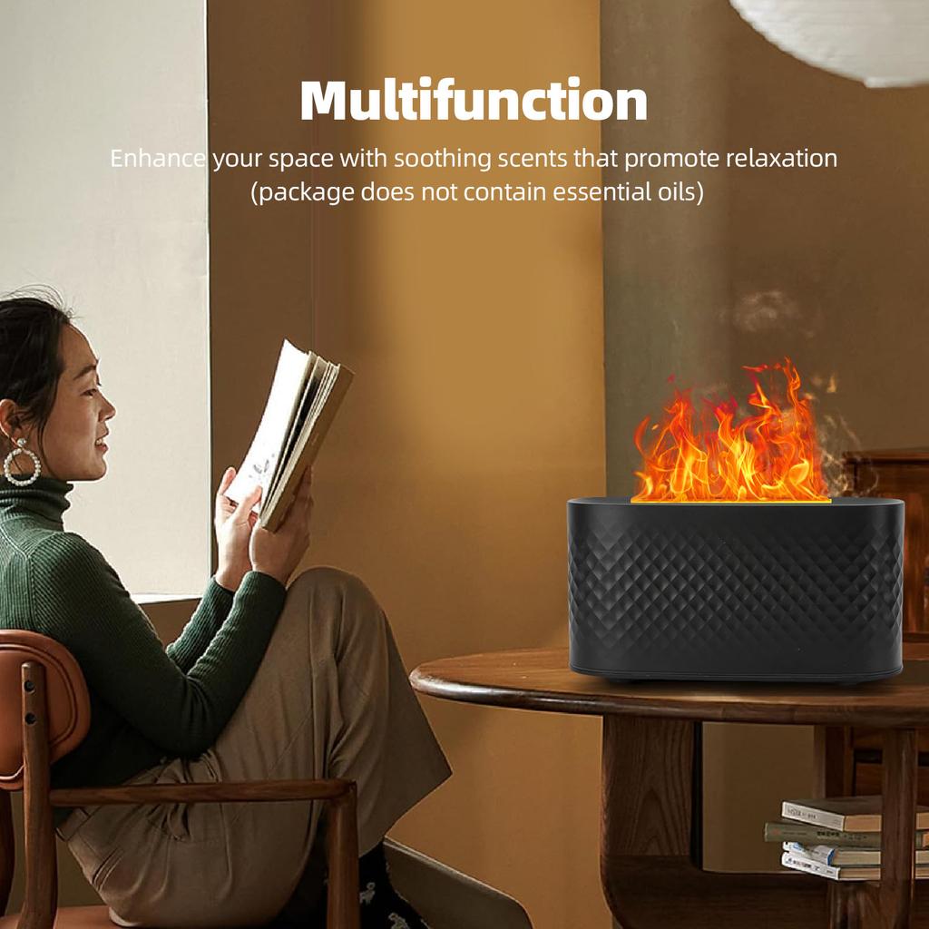 Simulated Flame Diffuser 7 Colors Light Stylish Desktop USB Air Humidifier for Home Hotel Office Black 160ml
