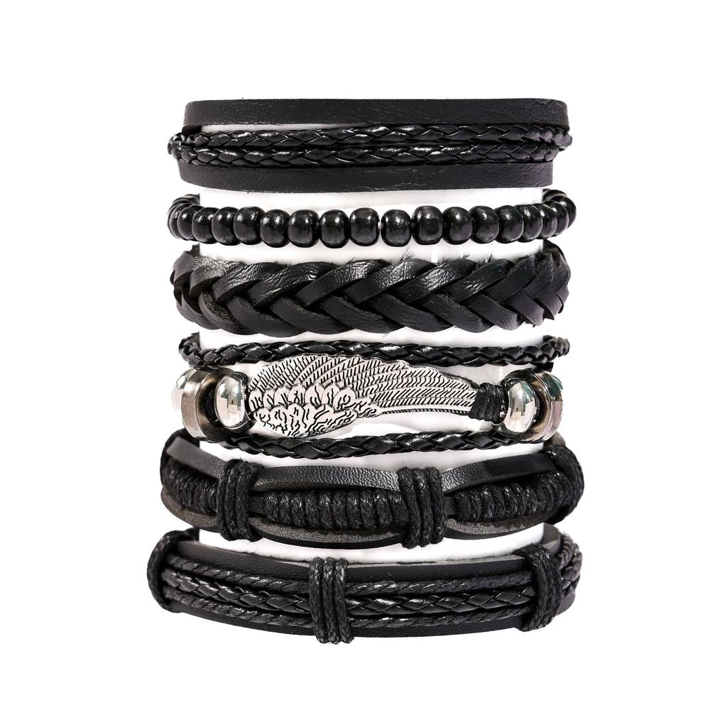 Hot-selling retro men's leather bracelet woven set multi-layer jewelry hand rope direct supply