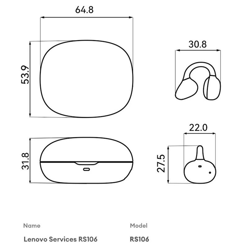 Lenovo RS106 Clip-On Open-Ear Earbuds Bluetooth 6.0, 24H Play, USB-C Fast Charge, Dolby HiFi Bass, ENC Calls, Water-Drop Arc Comfort Sports Headphones